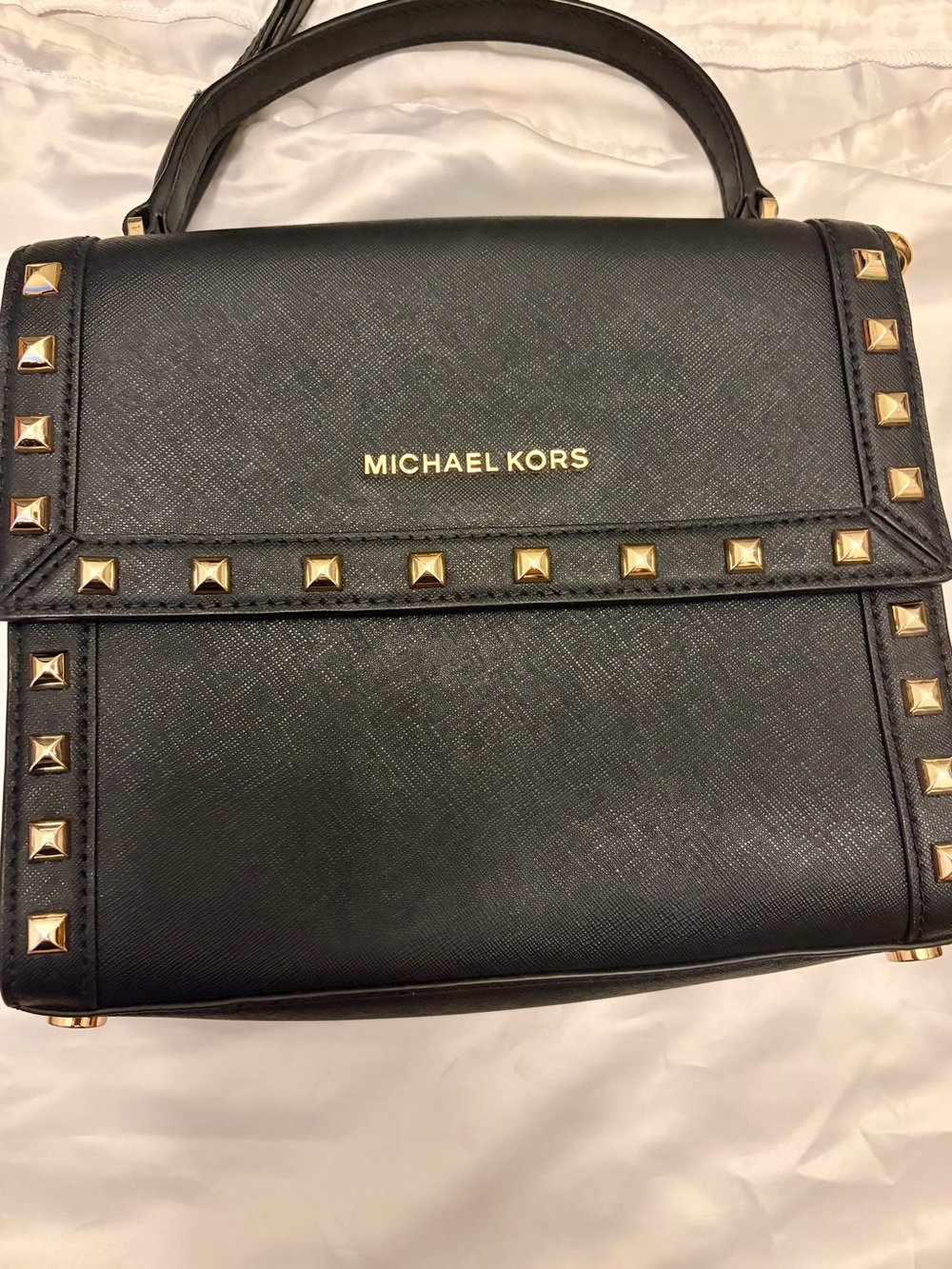 MICHAEL KORS Black Leather Studded Crossbody Bag with Gold Hardware